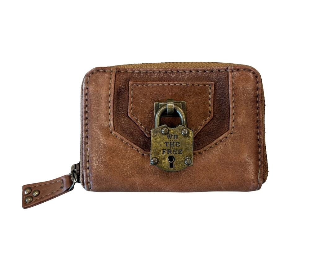 Free People We The Free Brown Leather Lock Coin Pouch Wallet